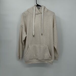 Aerie XS‎ Hoodie Womens Oatmeal Heather Faux Fur Lined Hood Oversized Pullover